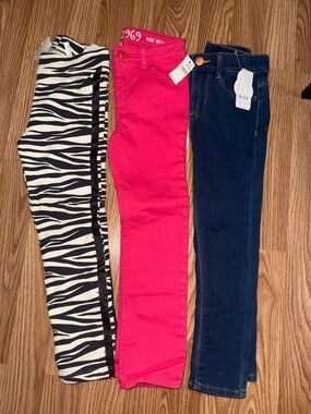Girls Skinny Pants Bundle - Zebra Print, Hot Pink & Dark Denim - Size 5T
